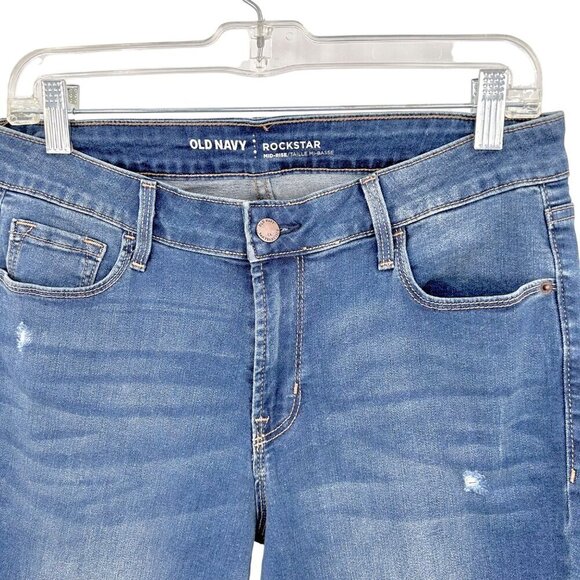 OLD NAVY ROCKSTAR MID RISE BLUE DENIM JEANS - 10 SHORT - Picture 2 of 4